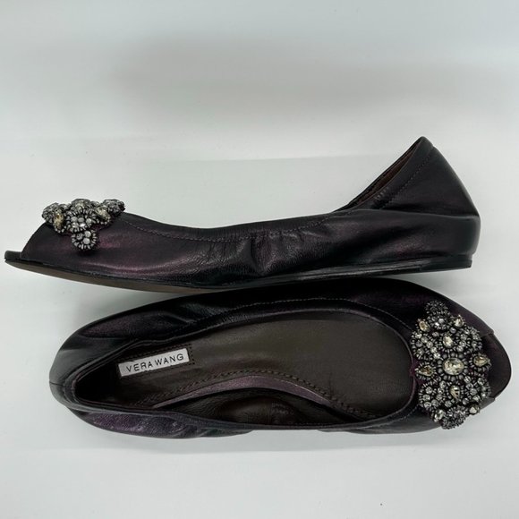 Vera Wang Deep Metallic Purple Peep Toe Flats - Picture 4 of 8